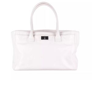 CHANEL White Leather East West Executive Tote Bag